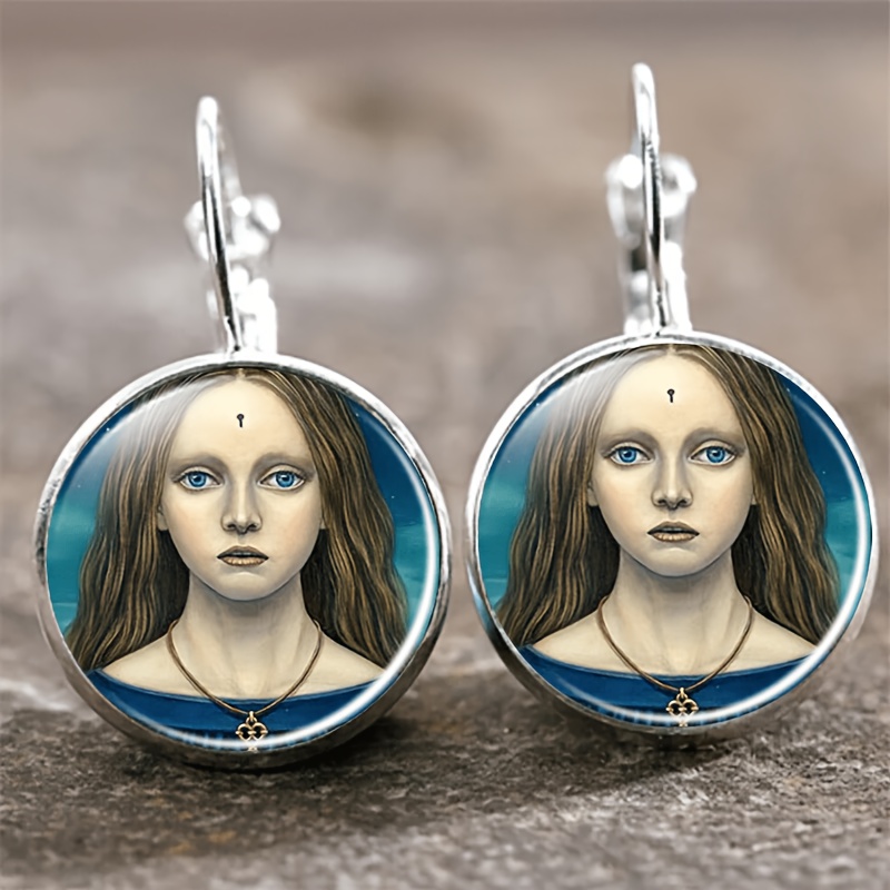 2pcs Set of Exquisite White Earrings with Blue Background